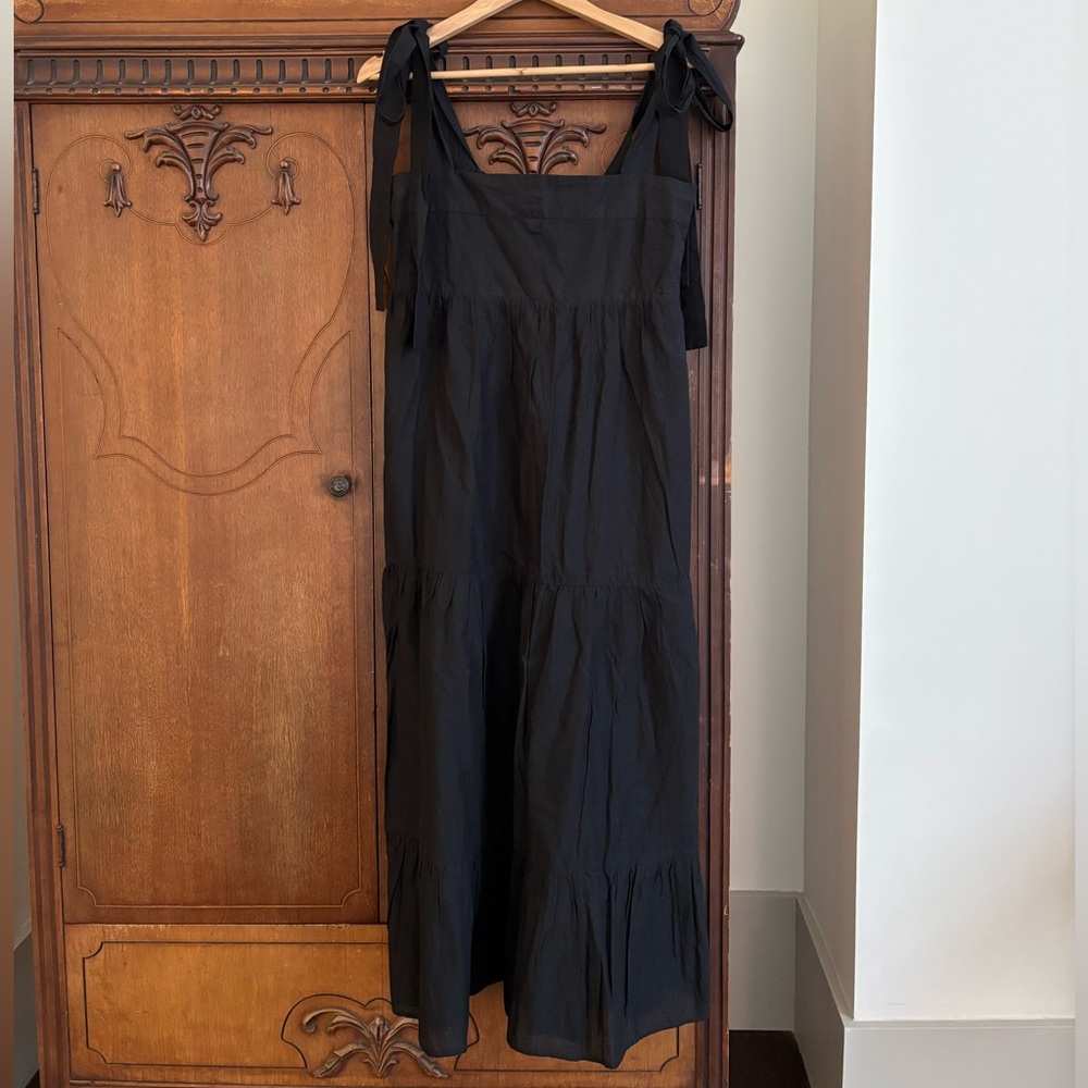 Playa Lucia Cotton Black Shoulder Tie Dress